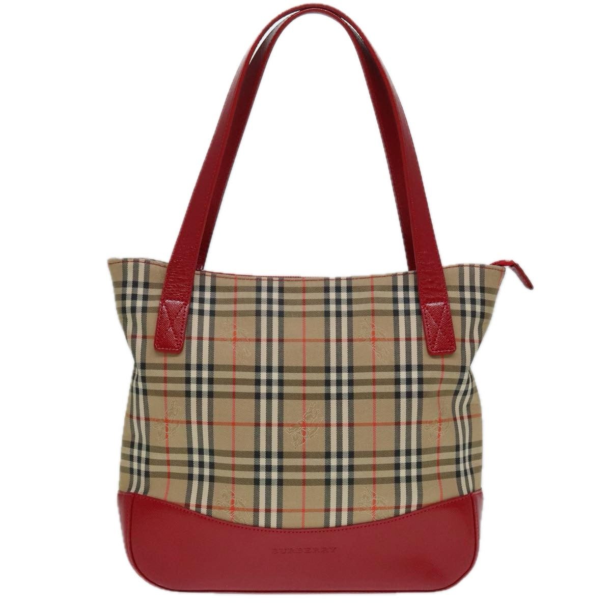 BURBERRY Nova Check Hand Bag Canvas Leather Beige Gold Red Auth 90271 - 0