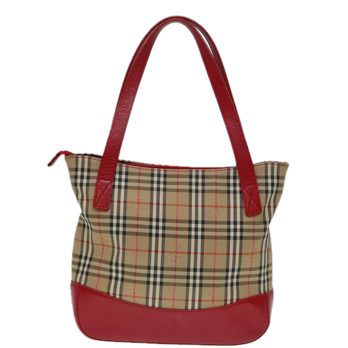 BURBERRY Nova Check Hand Bag Canvas Leather Beige Gold Red Auth 90271