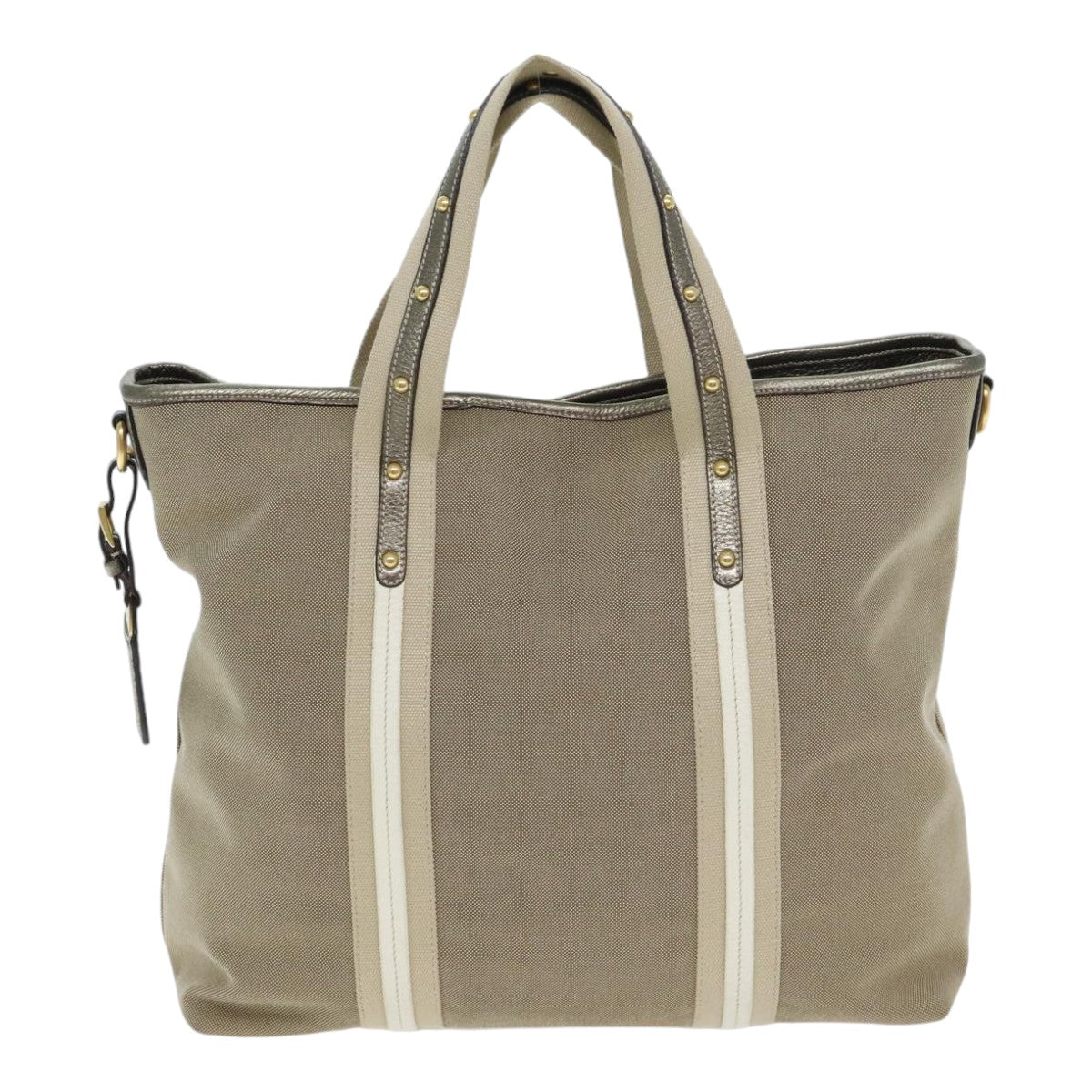 PRADA Hand Bag Canvas 2way Beige Gold Auth 90273 - 0