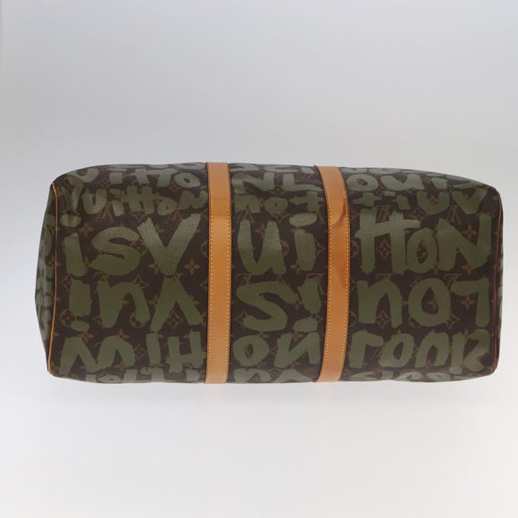 LOUIS VUITTON Monogram Graffiti Keepall 50 Boston Bag Khaki M92196 Auth 90286SAV