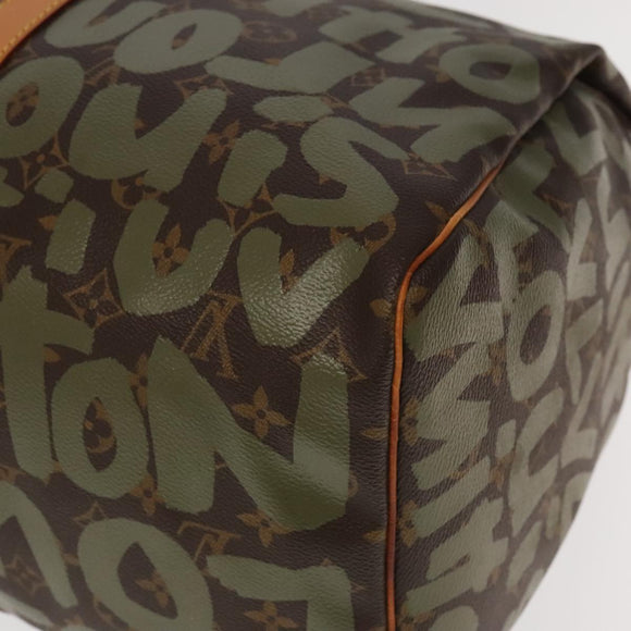 LOUIS VUITTON Monogram Graffiti Keepall 50 Boston Bag Khaki M92196 Auth 90286SAV