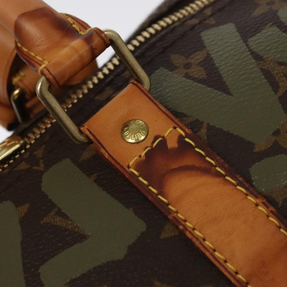 LOUIS VUITTON Monogram Graffiti Keepall 50 Boston Bag Khaki M92196 Auth 90286AV