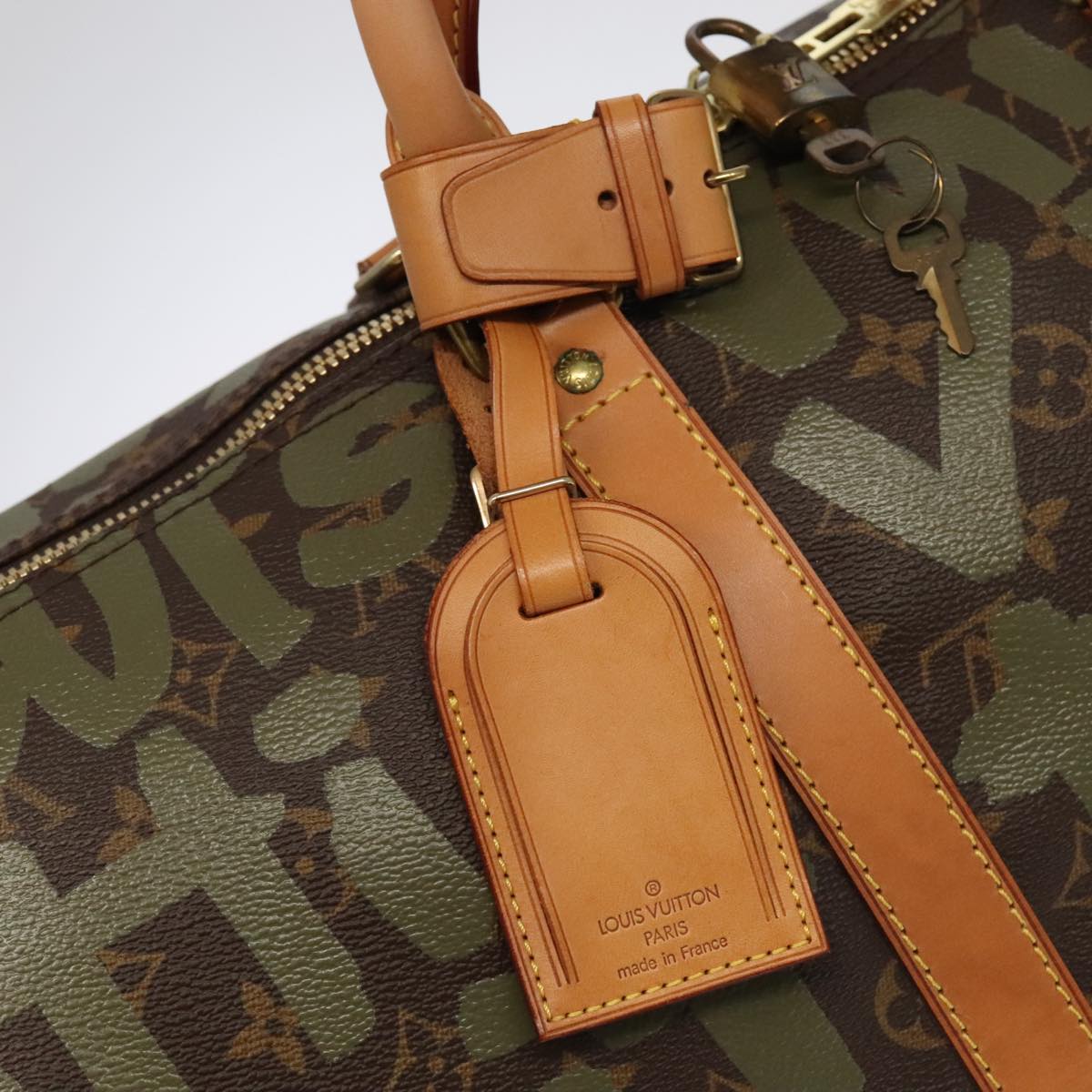 LOUIS VUITTON Monogram Graffiti Keepall 50 Boston Bag Khaki M92196 Auth 90286A