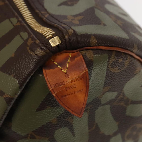 LOUIS VUITTON Monogram Graffiti Keepall 50 Boston Bag Khaki M92196 Auth 90286AV