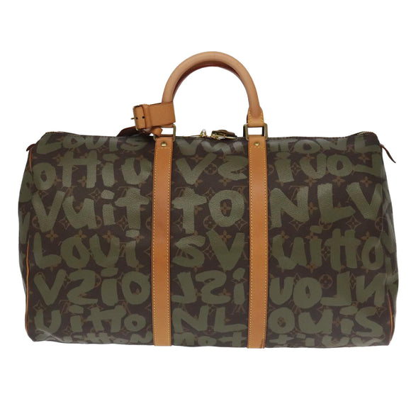 LOUIS VUITTON Monogram Graffiti Keepall 50 Boston Bag Khaki M92196 Auth 90286AV