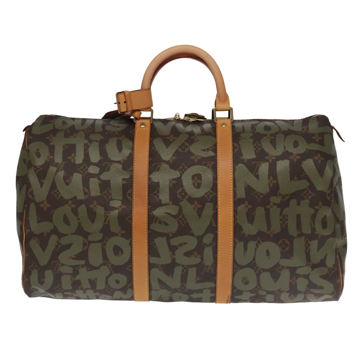 LOUIS VUITTON Monogram Graffiti Keepall 50 Boston Bag Khaki M92196 Auth 90286A