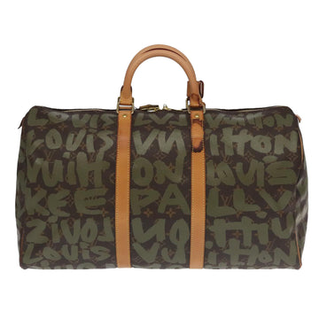 LOUIS VUITTON Monogram Graffiti Keepall 50 Boston Bag Khaki M92196 Auth 90286AV - 0