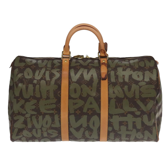 LOUIS VUITTON Monogram Graffiti Keepall 50 Boston Bag Khaki M92196 Auth 90286AV