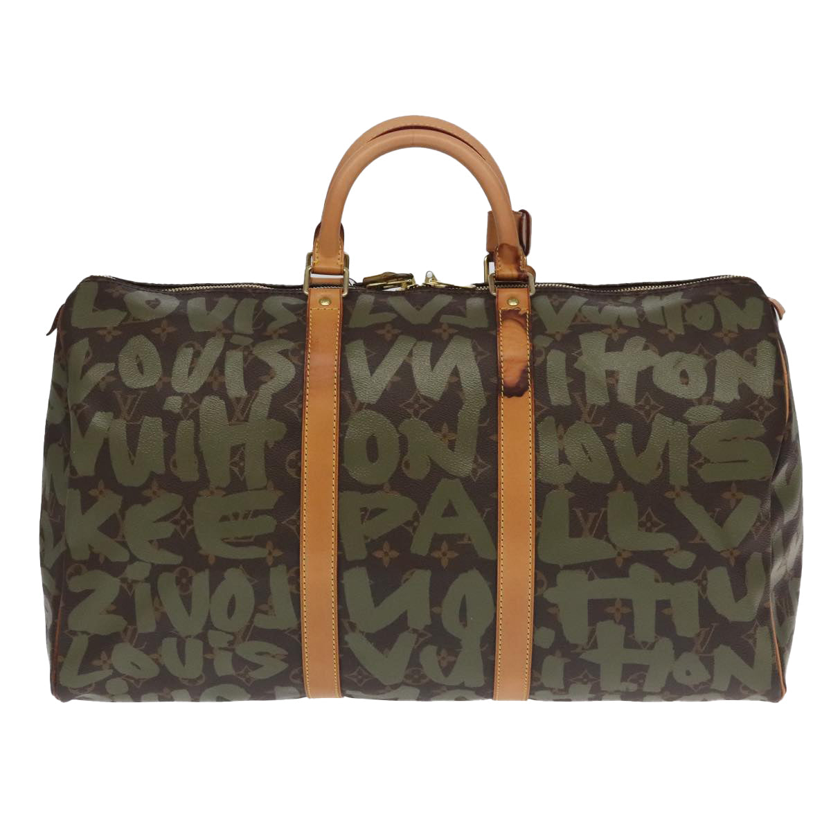 LOUIS VUITTON Monogram Graffiti Keepall 50 Boston Bag Khaki M92196 Auth 90286A - 0