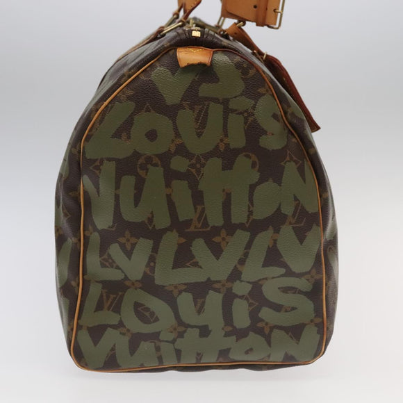 LOUIS VUITTON Monogram Graffiti Keepall 50 Boston Bag Khaki M92196 Auth 90286SAV