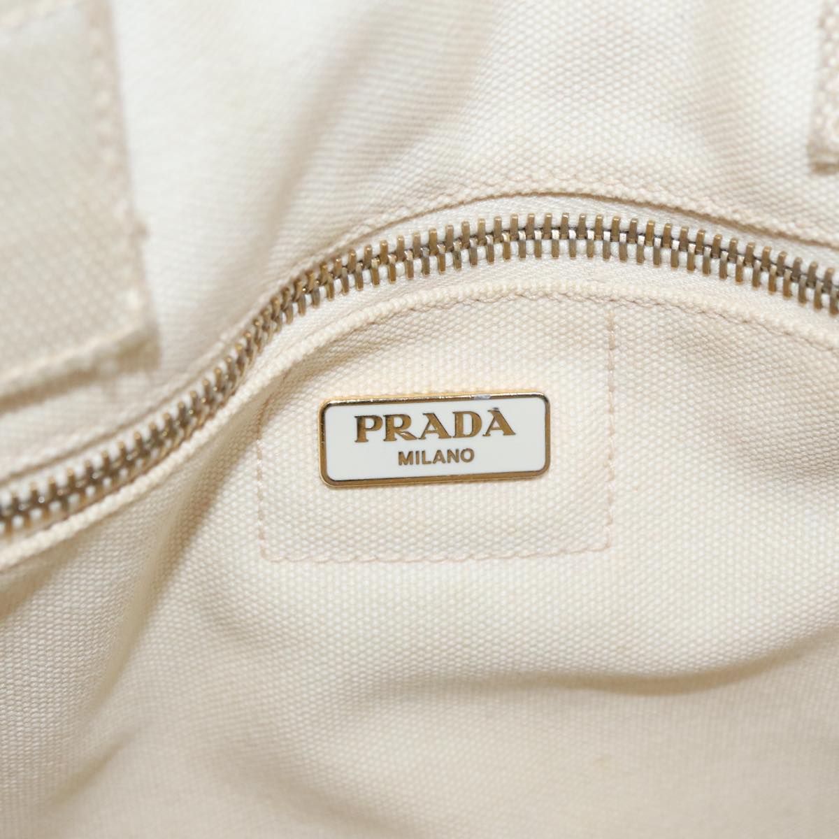 PRADA Canapa GM Hand Bag Canvas Gold White Auth 90320