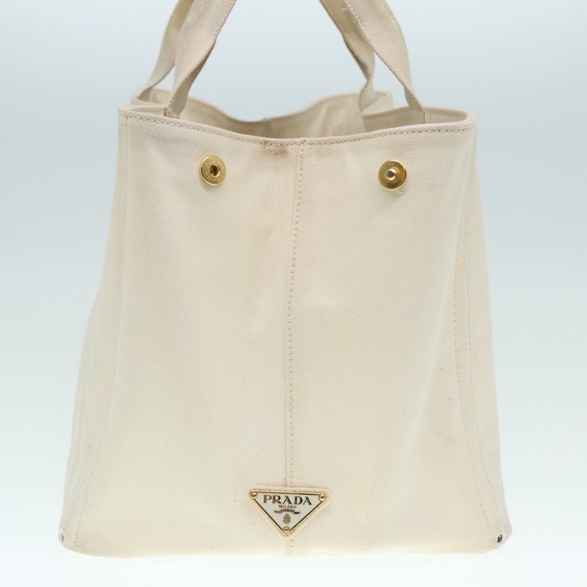 PRADA Canapa GM Hand Bag Canvas Gold White Auth 90320