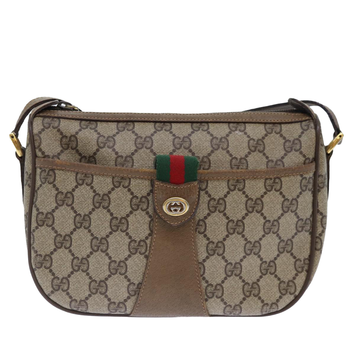 GUCCI GG Supreme Web Sherry Line Shoulder Bag PVC Beige Red 89 02 032 Auth 90332