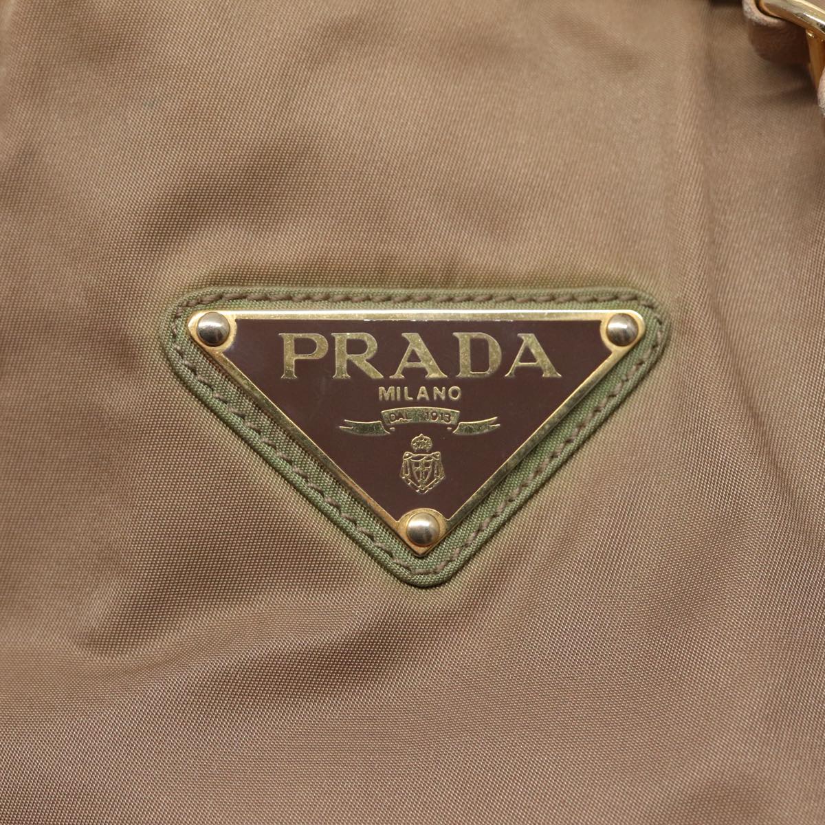 PRADA Chain Shoulder Bag Nylon Beige Gold Auth 90334