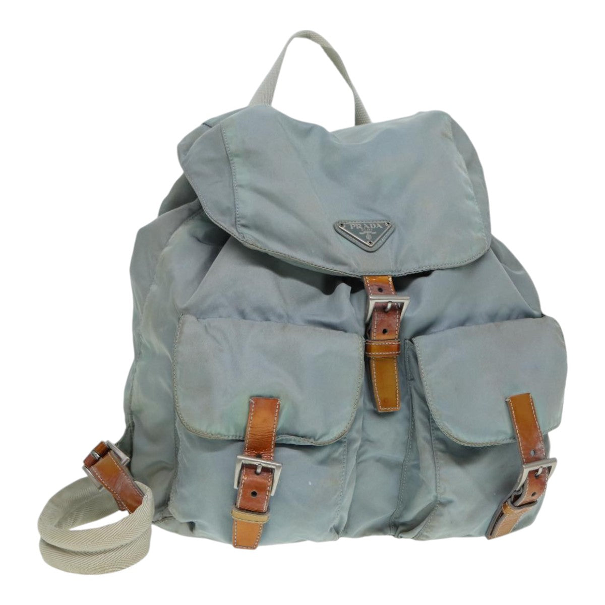 PRADA Backpack Nylon Light Blue Silver Auth 90336