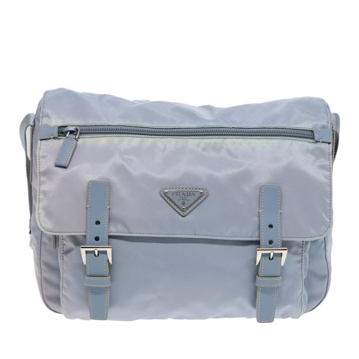 PRADA Shoulder Bag Nylon Light Blue Silver Auth 90337