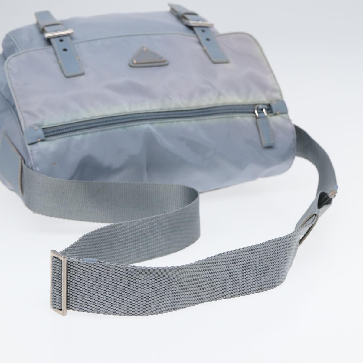 PRADA Shoulder Bag Nylon Light Blue Silver Auth 90337