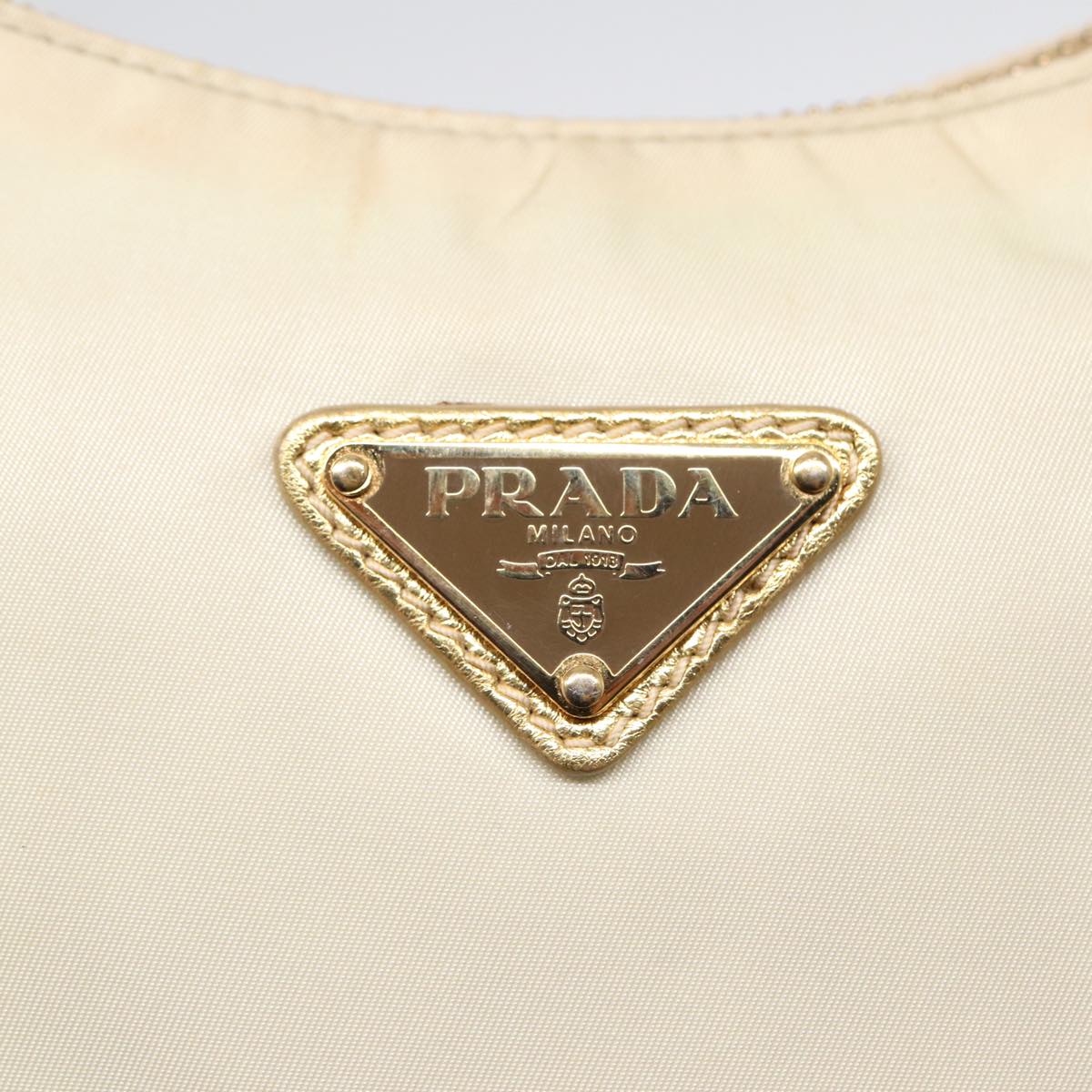 PRADA Hand Bag Nylon Cream Gold Auth 90344