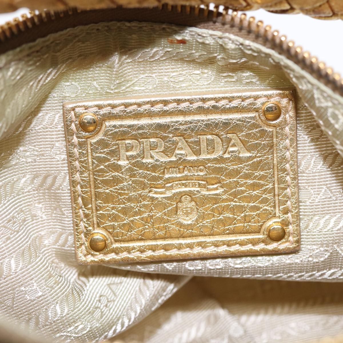 PRADA Hand Bag Nylon Cream Gold Auth 90344