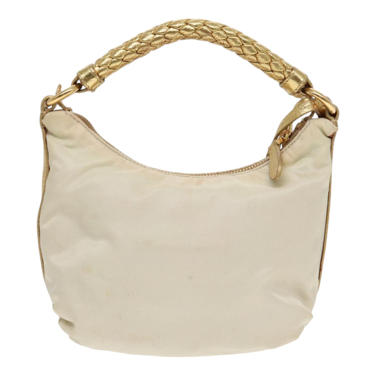 PRADA Hand Bag Nylon Cream Gold Auth 90344 - 0