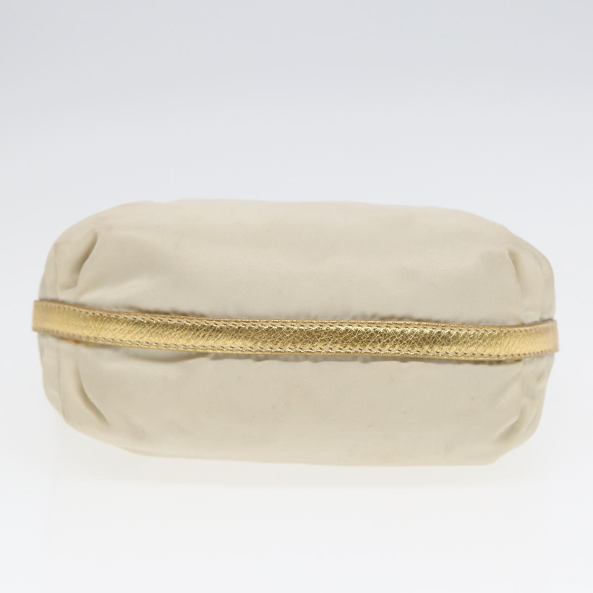 PRADA Hand Bag Nylon Cream Gold Auth 90344