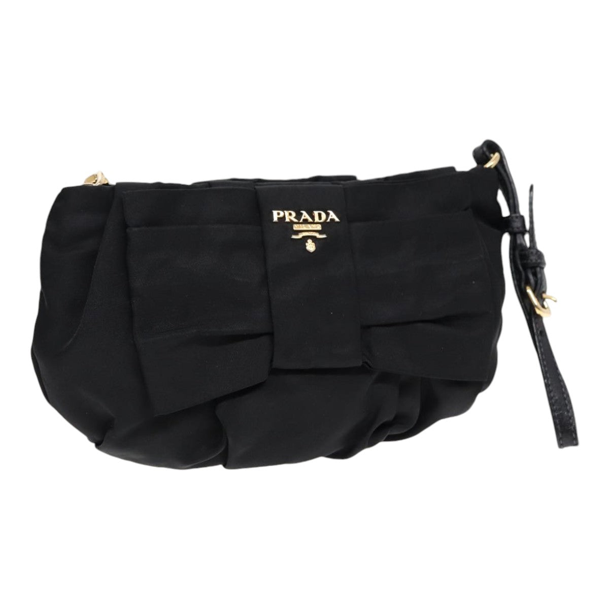 PRADA Pouch Nylon Black Gold Auth 90352