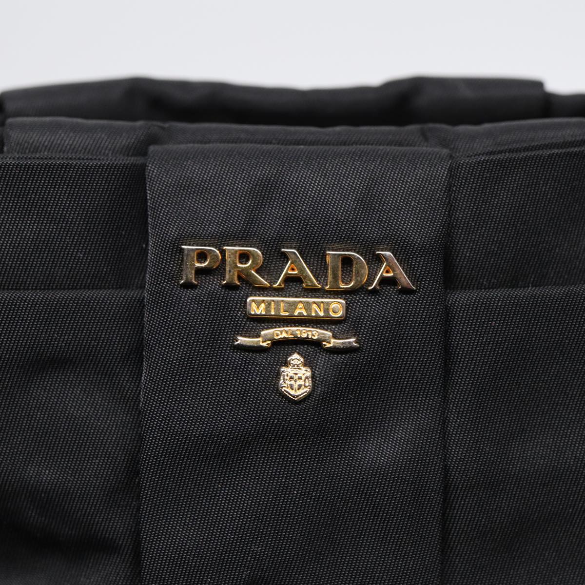 PRADA Pouch Nylon Black Gold Auth 90352