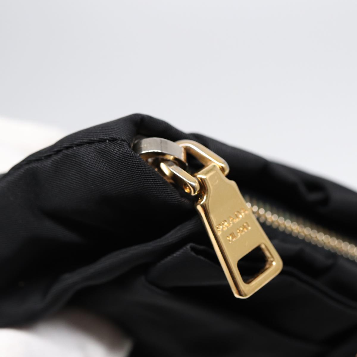 PRADA Pouch Nylon Black Gold Auth 90352