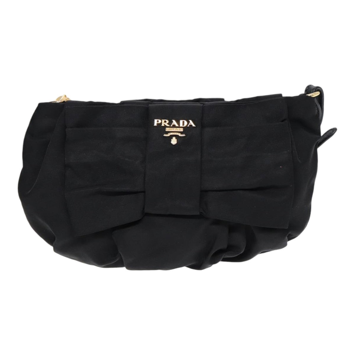 PRADA Pouch Nylon Black Gold Auth 90352 - 0