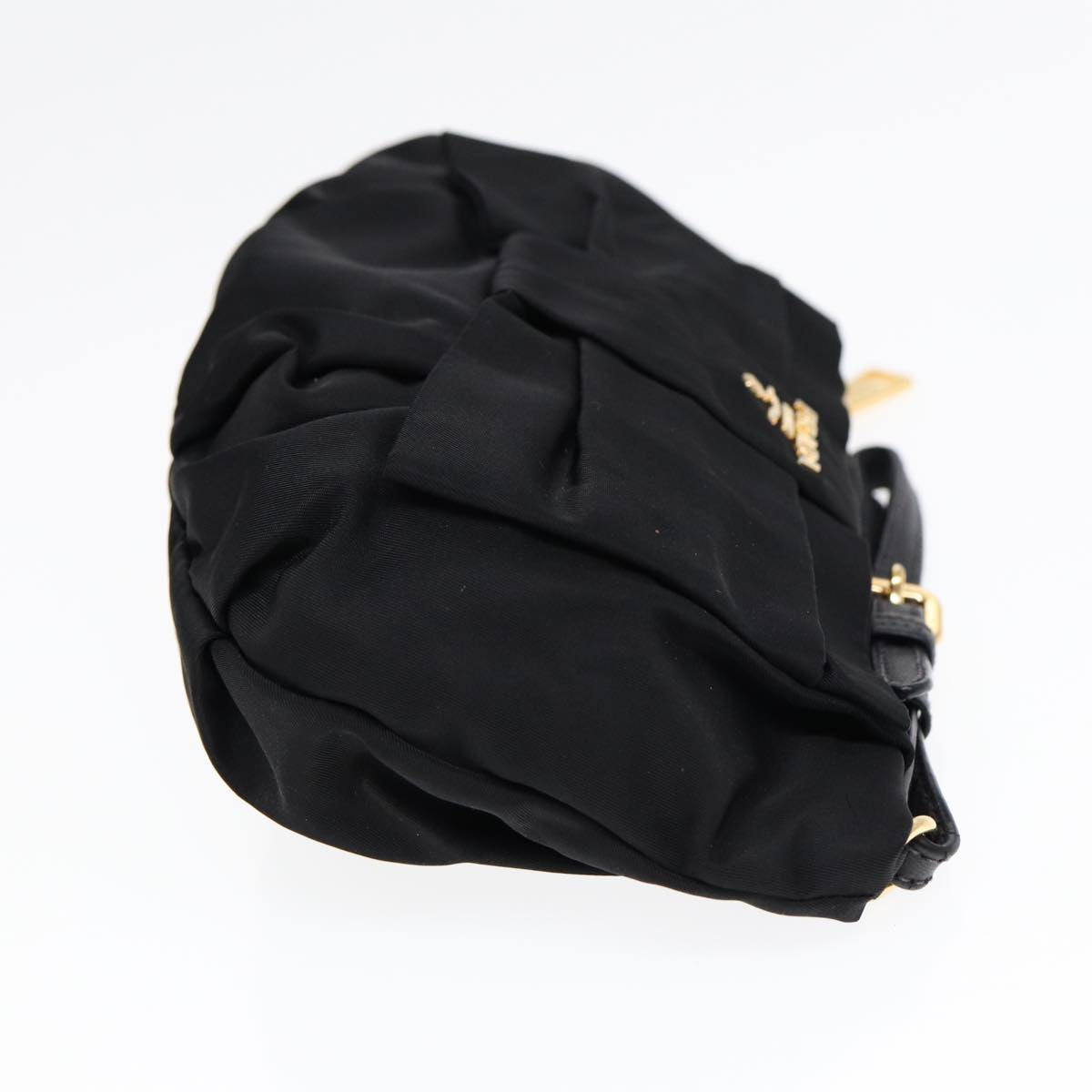 PRADA Pouch Nylon Black Gold Auth 90352