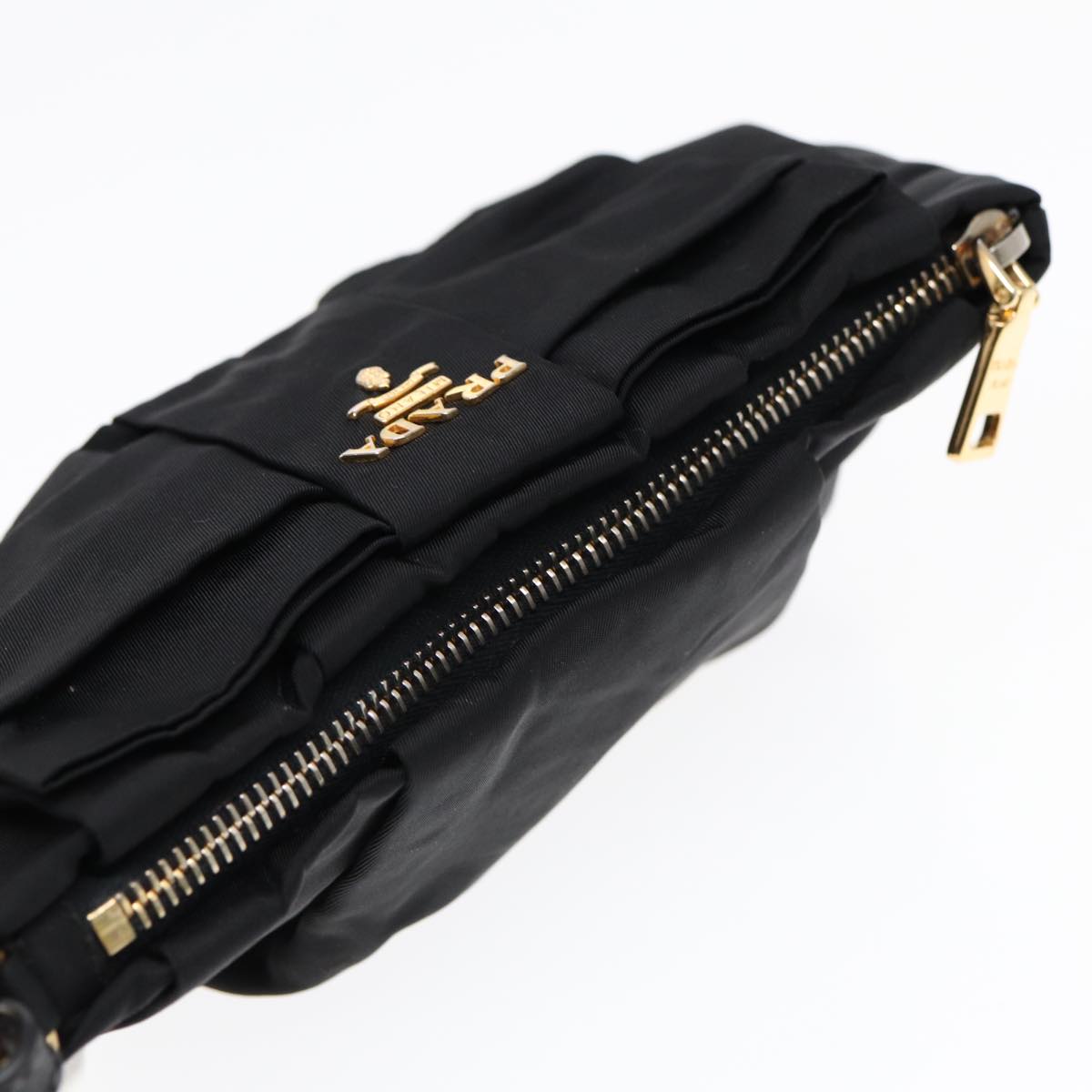 PRADA Pouch Nylon Black Gold Auth 90352