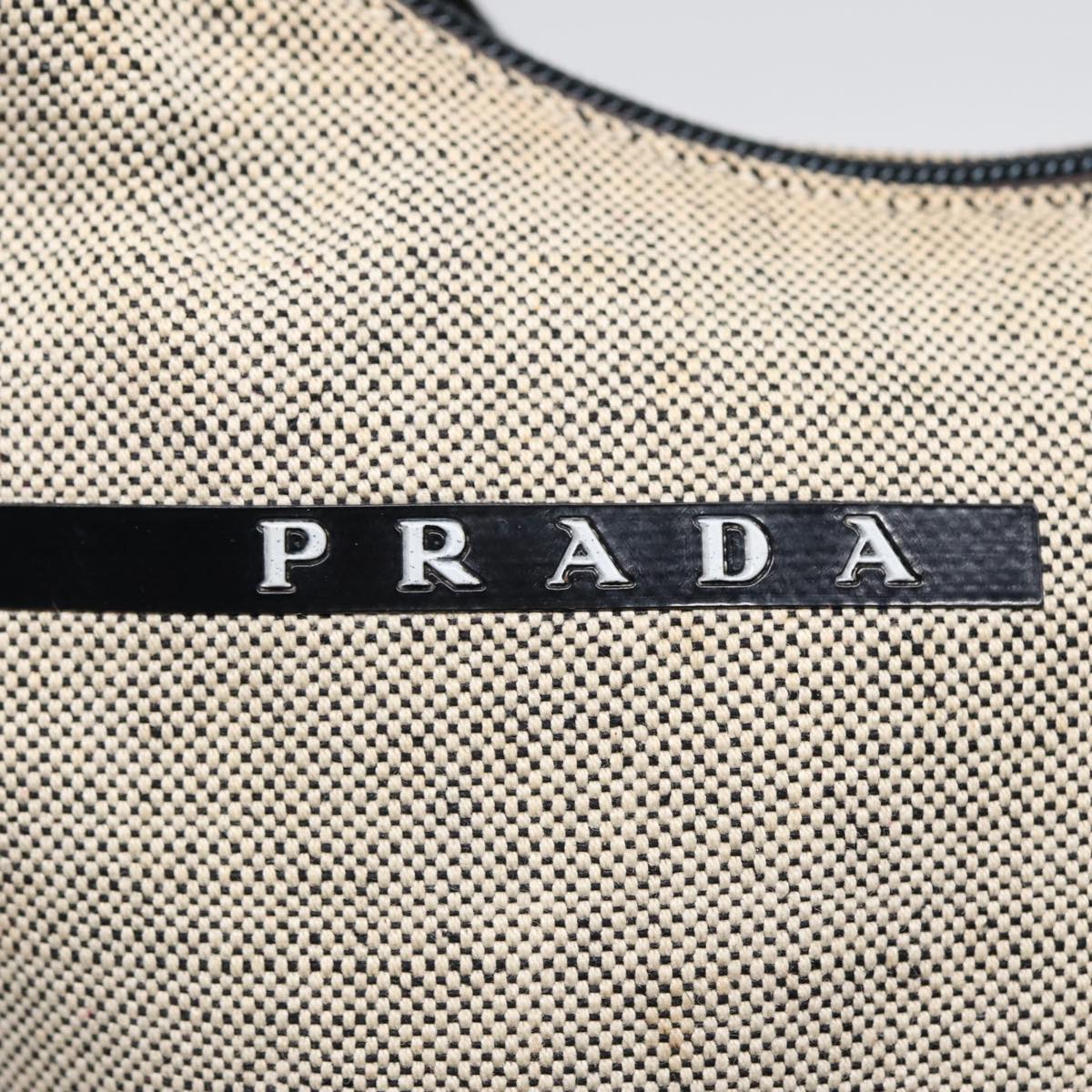 PRADA Sports Hand Bag Canvas Silver Beige Auth 90361