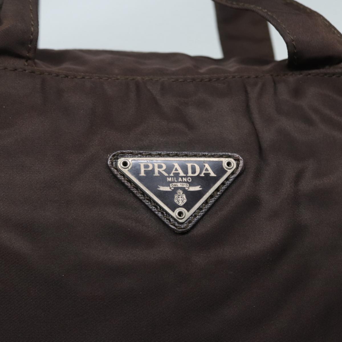 PRADA Hand Bag Nylon Brown Silver Auth 90376