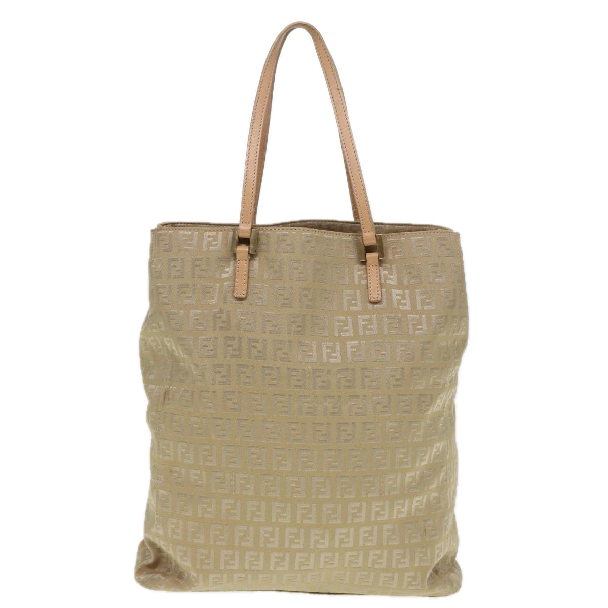 FENDI Zucchino Canvas Tote Bag Beige Gold Auth 90378 - 0