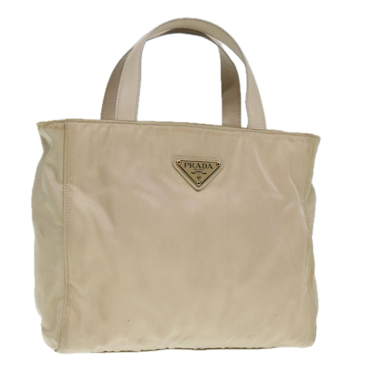 PRADA Hand Bag Nylon Beige Gold Auth 90379