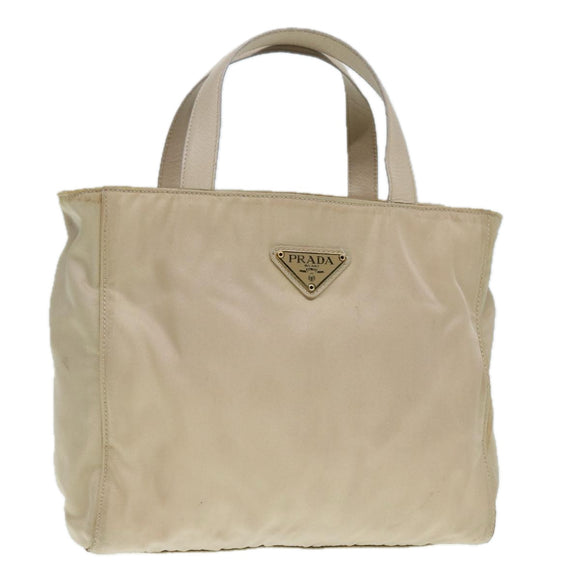 PRADA Hand Bag Nylon Beige Gold Auth 90379