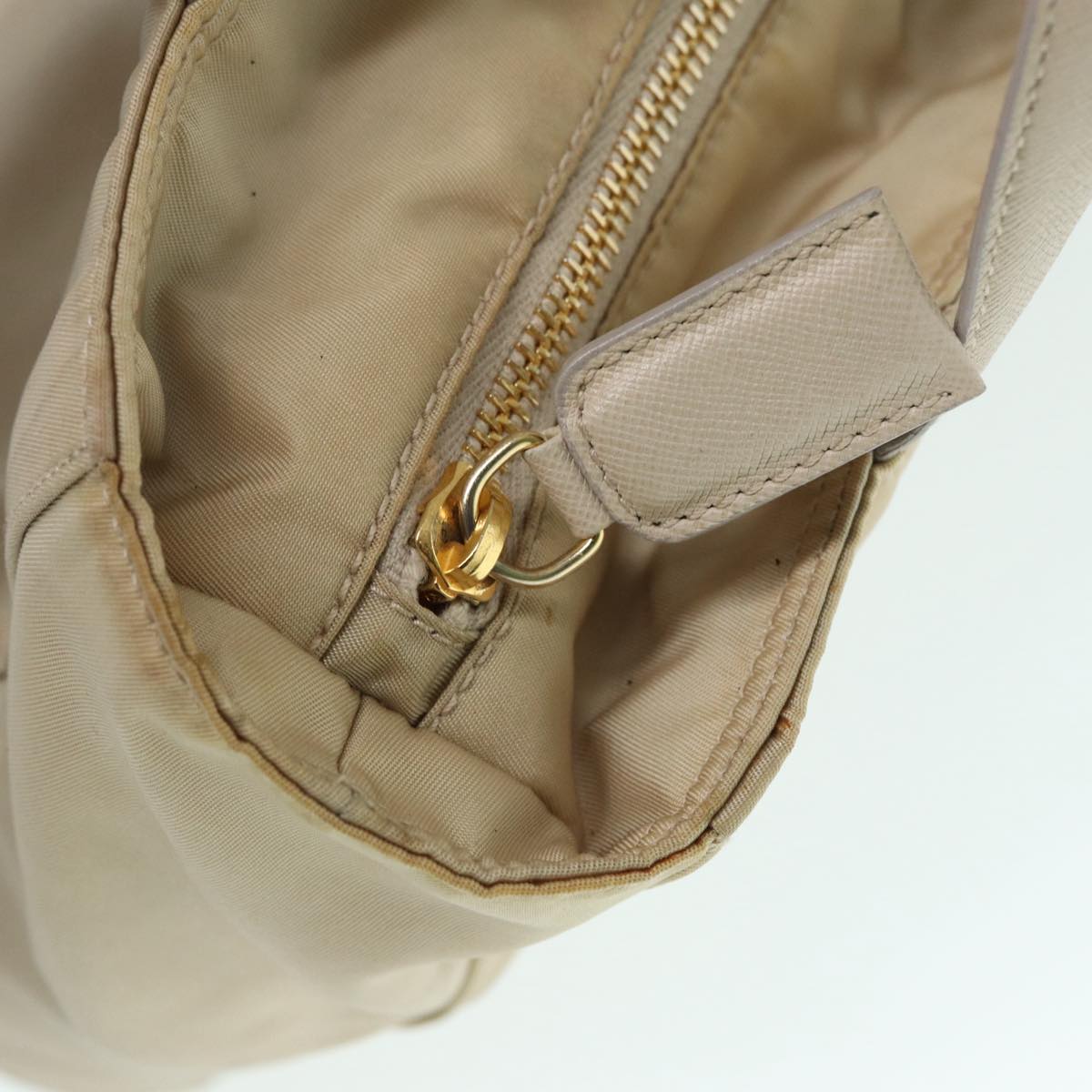 PRADA Hand Bag Nylon Beige Gold Auth 90379