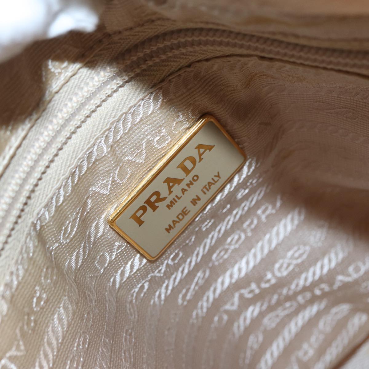 PRADA Hand Bag Nylon Beige Gold Auth 90379