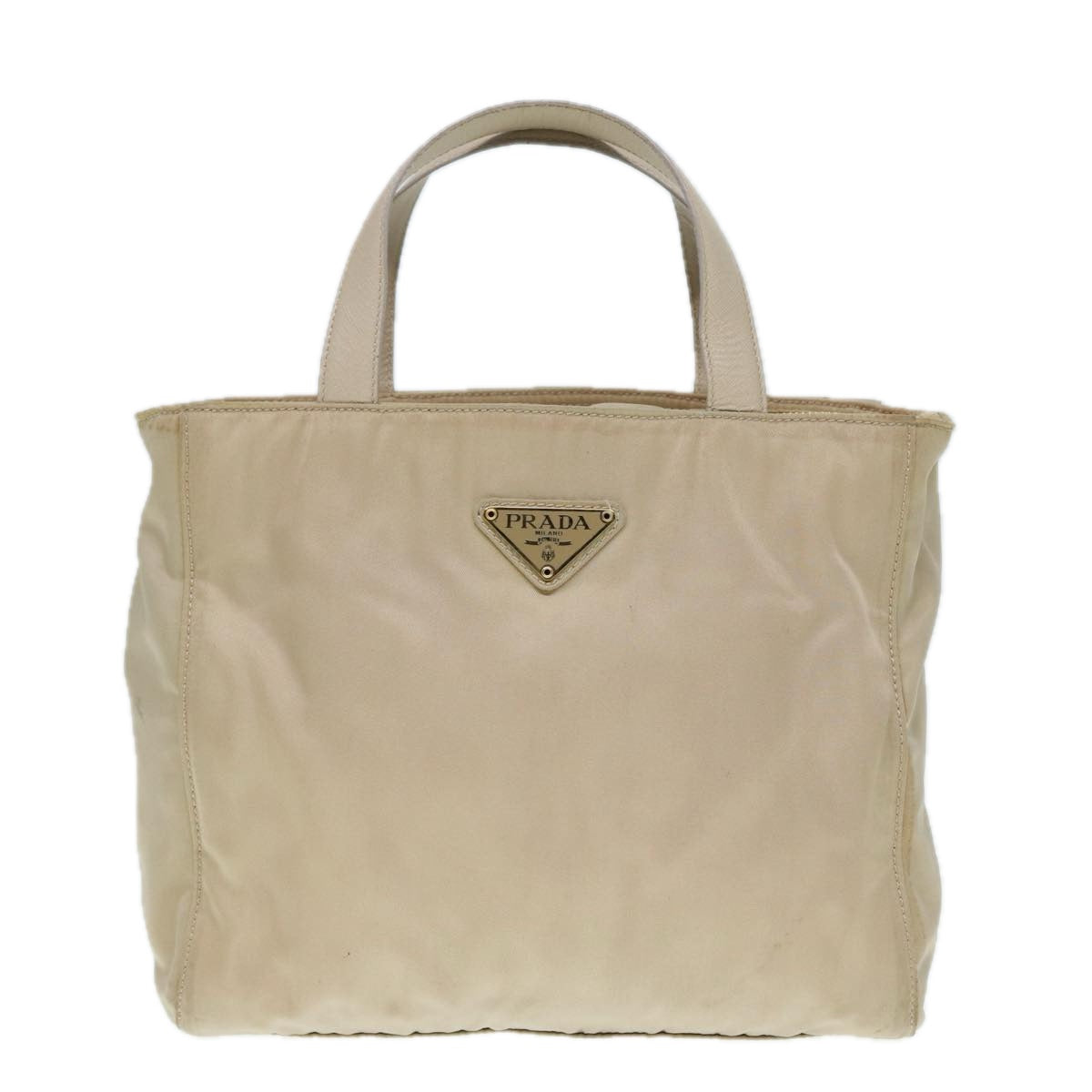 PRADA Hand Bag Nylon Beige Gold Auth 90379