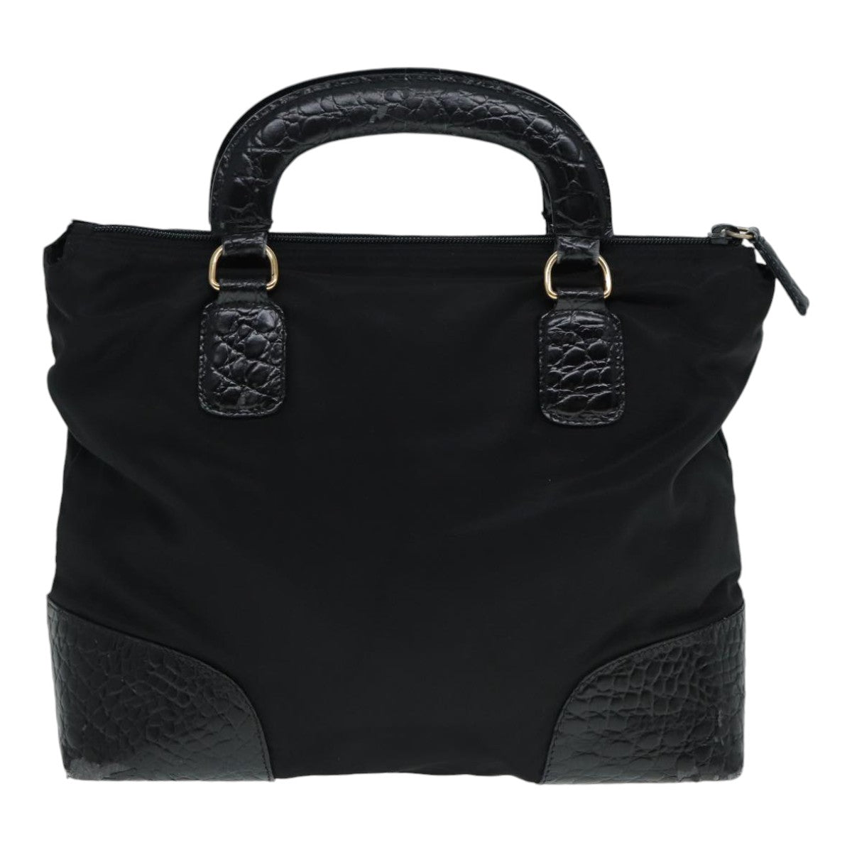 PRADA Hand Bag Nylon Black Gold Auth 90383 - 0