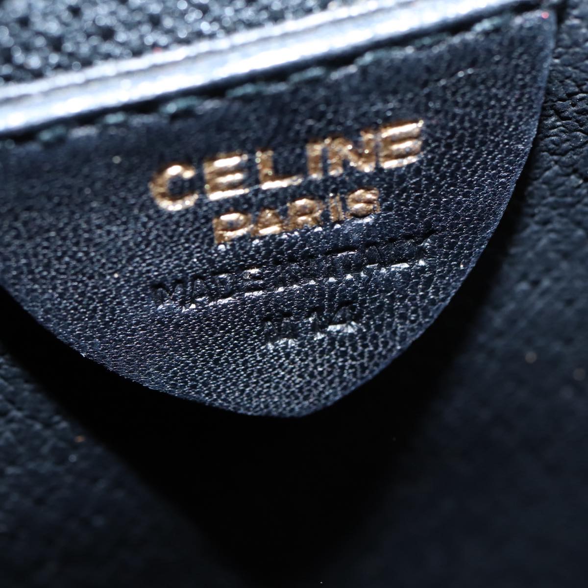 CELINE Hand Bag Leather Black Gold Auth 90389