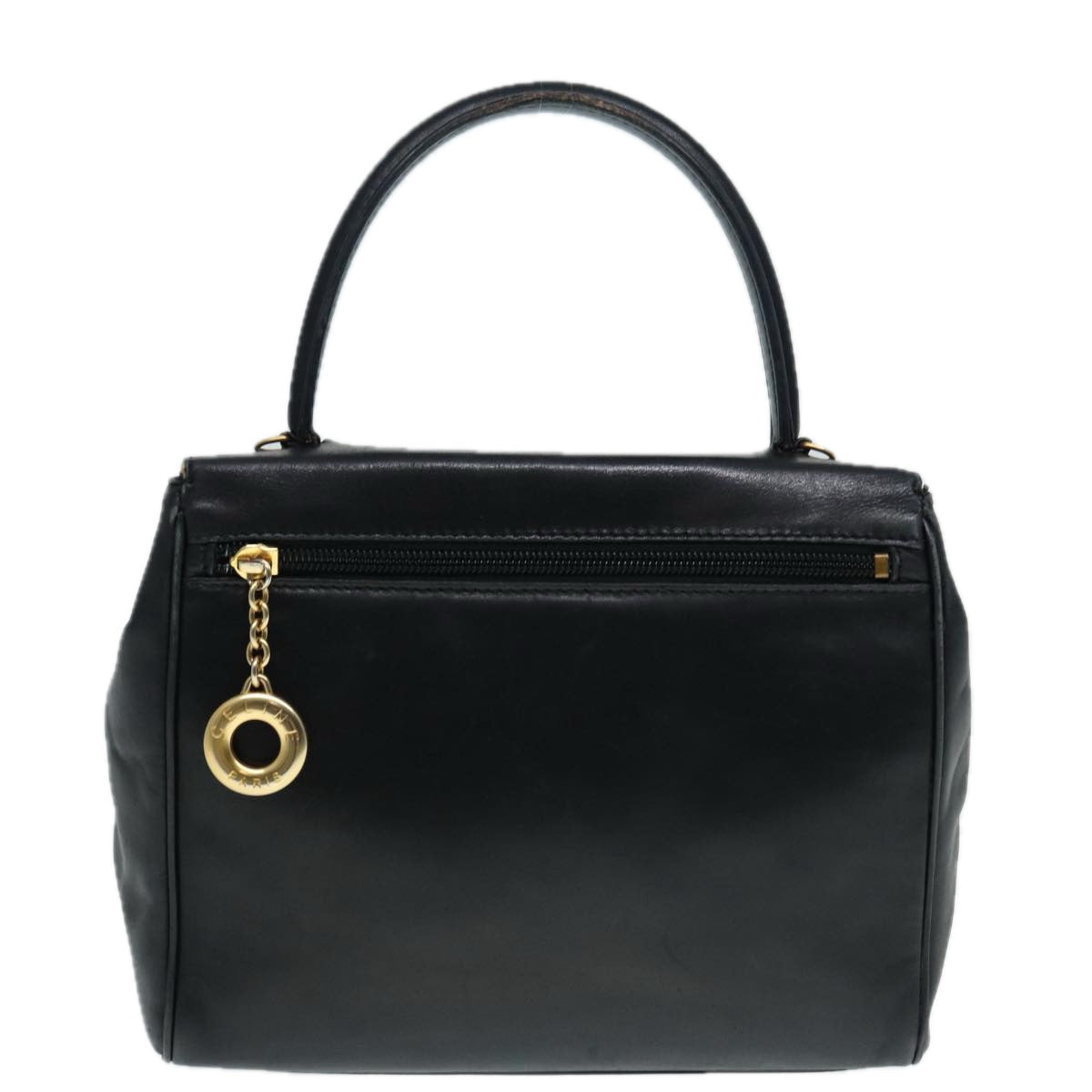 CELINE Hand Bag Leather Black Gold Auth 90389 - 0