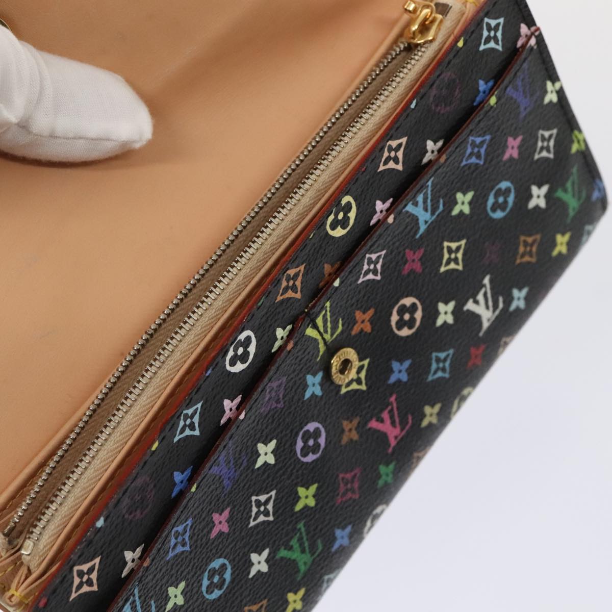 LOUIS VUITTON Multicolor Pochette Porte Monnaie Credit Black M60005 Auth 90393