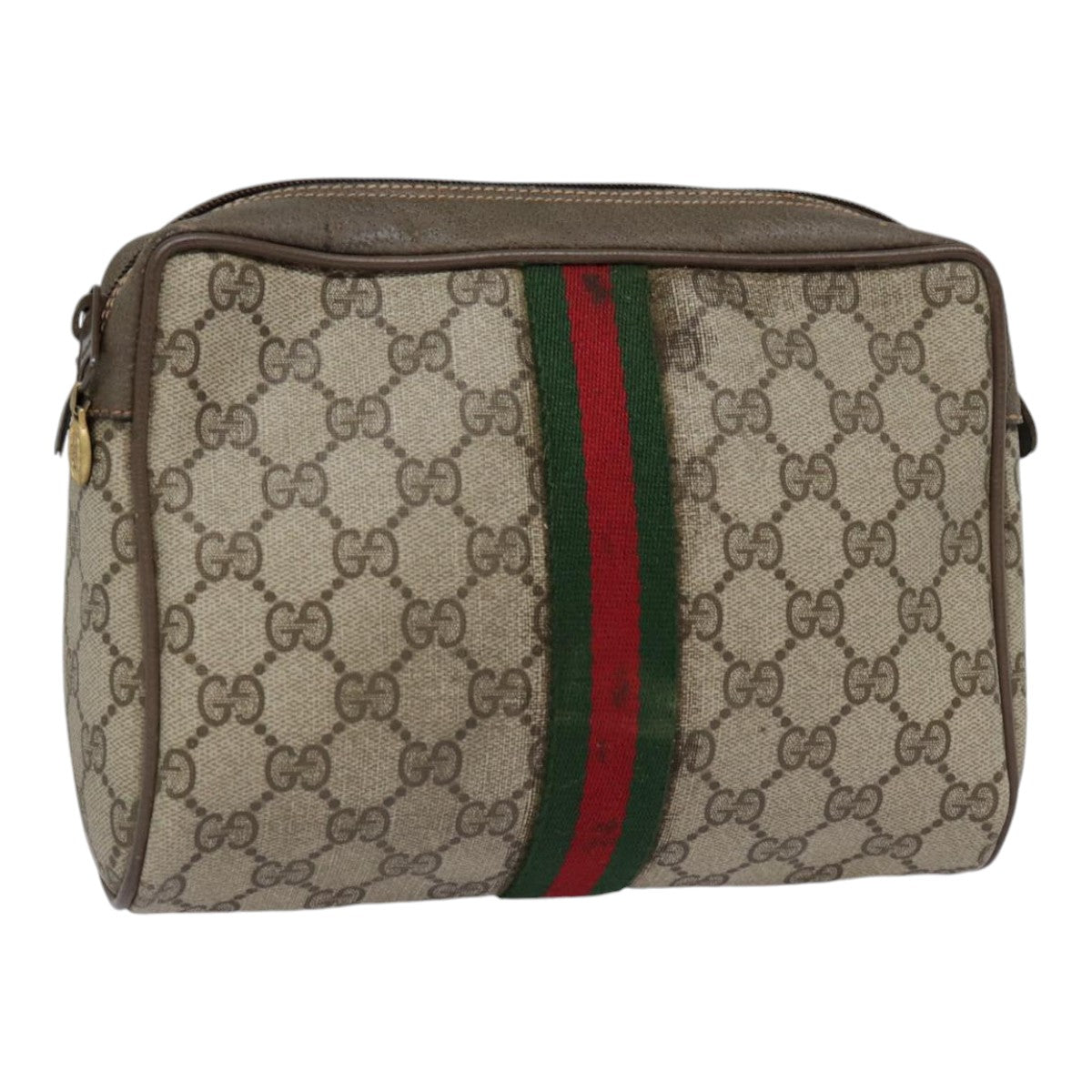 GUCCI GG Supreme Web Sherry Line Clutch Bag PVC Beige Red 89 01 012 Auth 90398