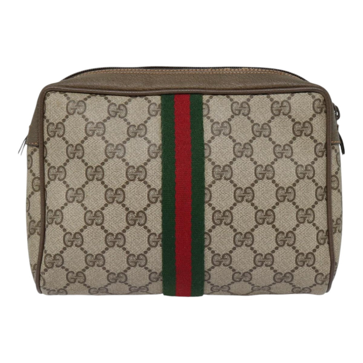 GUCCI GG Supreme Web Sherry Line Clutch Bag PVC Beige Red 89 01 012 Auth 90398