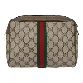 GUCCI GG Supreme Web Sherry Line Clutch Bag PVC Beige Red 89 01 012 Auth 90398 - 0