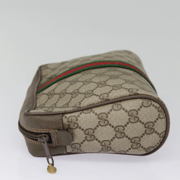 GUCCI GG Supreme Web Sherry Line Clutch Bag PVC Beige Rot 89 01 012 Auth 90398