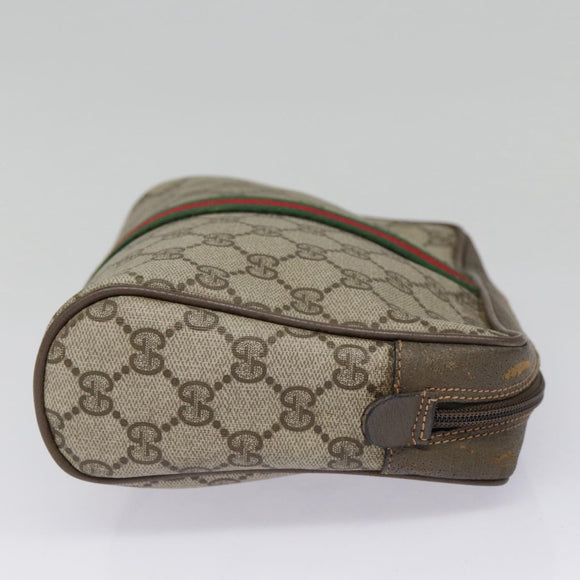 GUCCI GG Supreme Web Sherry Line Clutch Bag PVC Beige Rot 89 01 012 Auth 90398