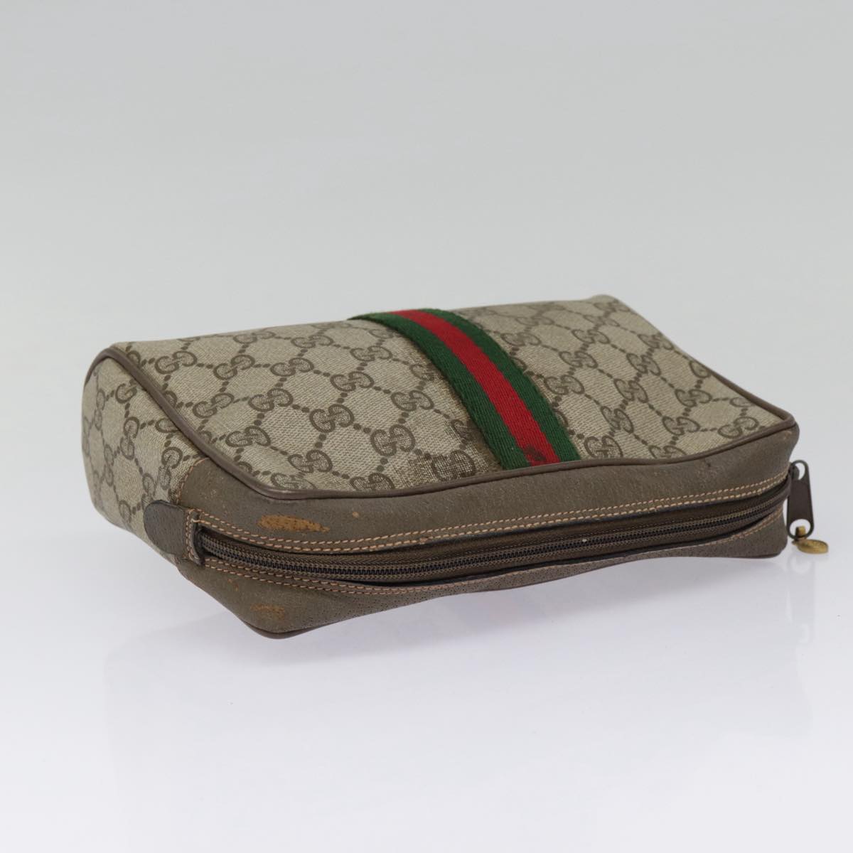 GUCCI GG Supreme Web Sherry Line Clutch Bag PVC Beige Red 89 01 012 Auth 90398