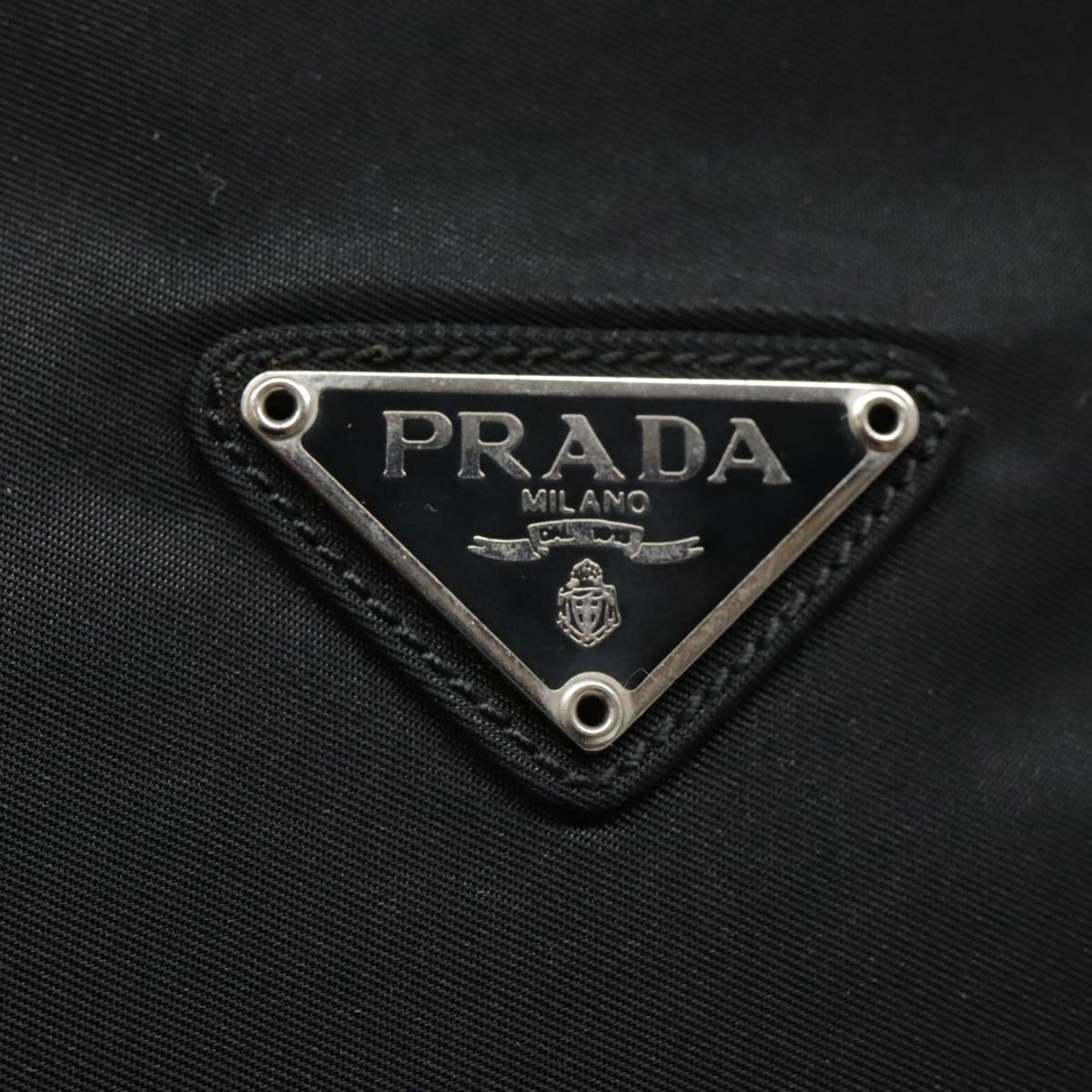 PRADA Tote Bag Nylon Black Silver Auth 90412